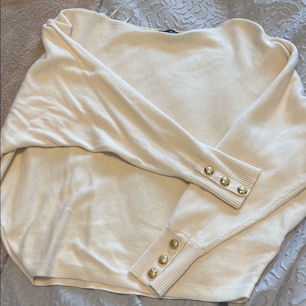 Polo by Ralph Lauren Cream and Gold Off-the-Shoulder Sweater